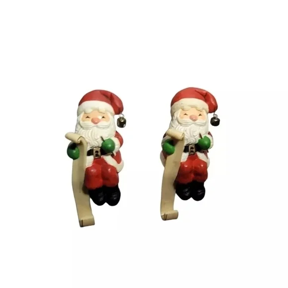 Vintage Santa Claus Checking His List Stocking Hanger 1984 Hallmark Set of 2 - Picture 1 of 11